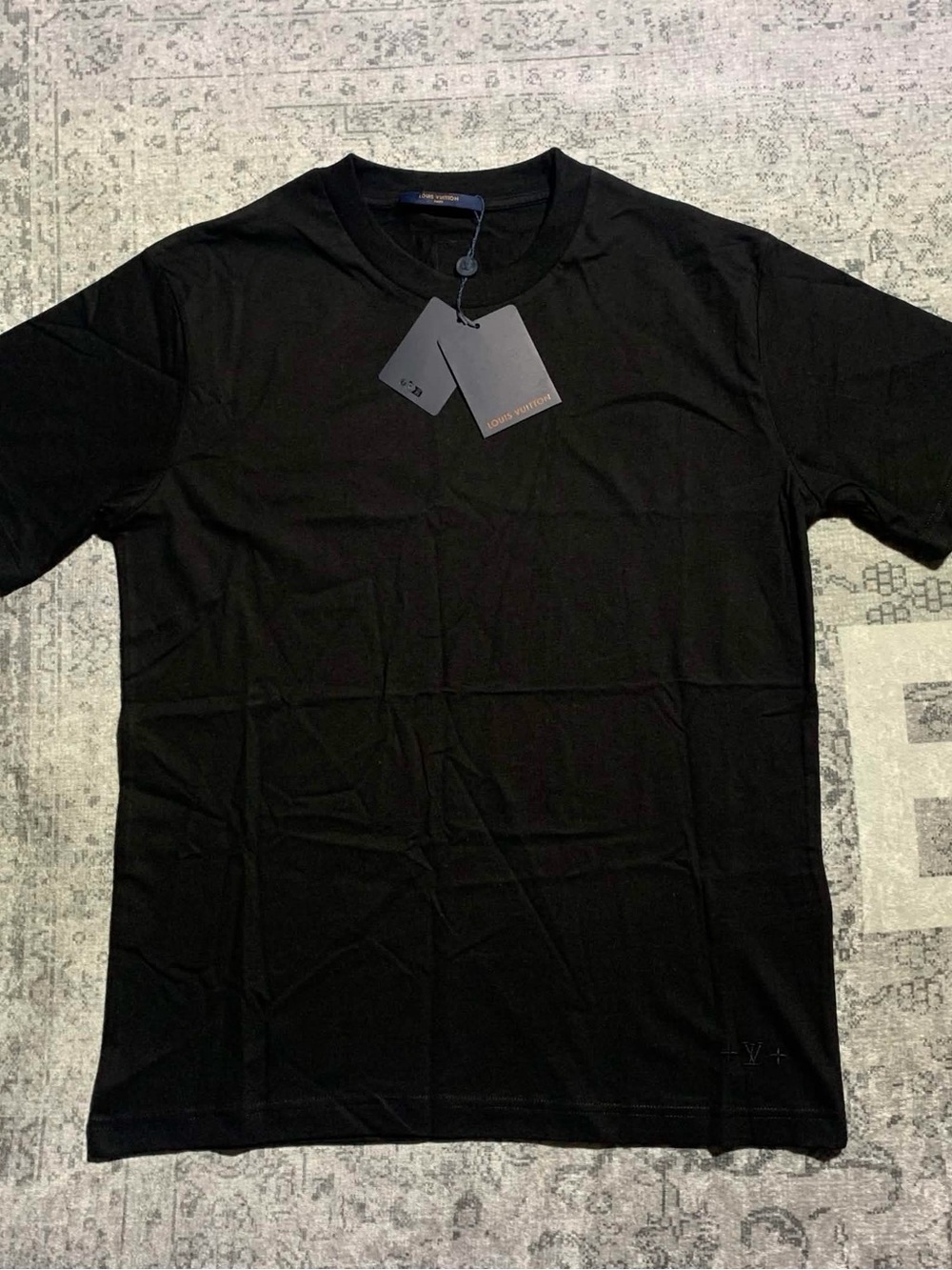 Louis Vuitton Black Crewneck T-Shirt with Subtle Embossed LV Size S